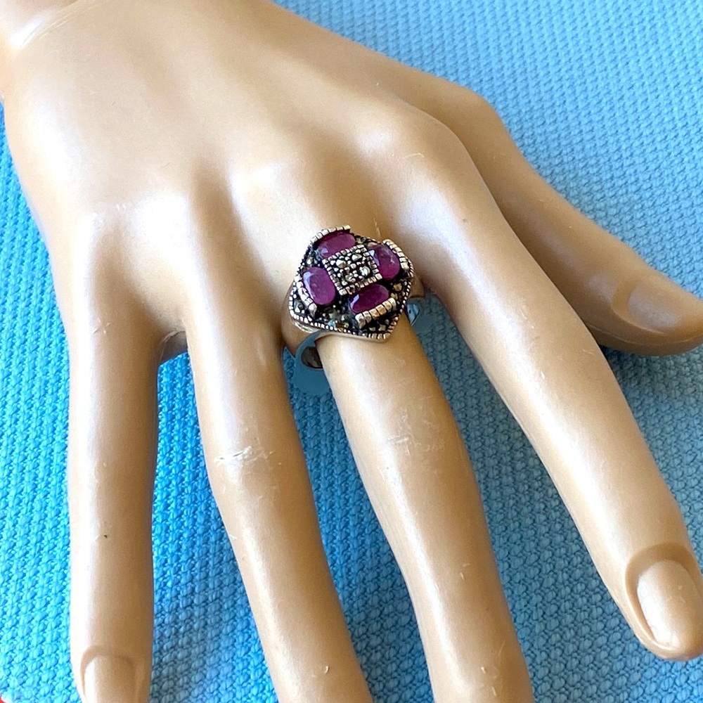 Ruby Marcasite Sterling Silver Ring S 9 - image 2
